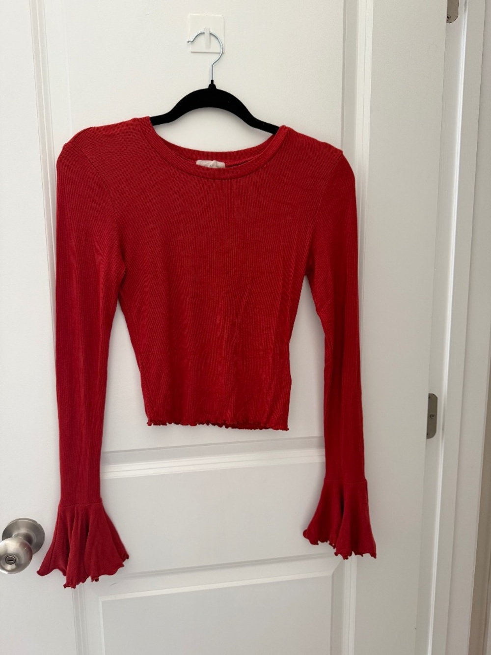 Ribbed Long-Sleeve Top with Flared Cuffs
